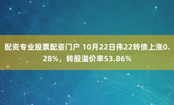 配资专业股票配资门户 10月22日伟22转债上涨0.28%，转股溢价率53.86%